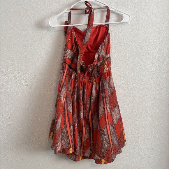 Guess Dress Womens 2 Orange Print Flirty Fairycore Flowy Halter 90s Y2K Sexy - Picture 3 of 6